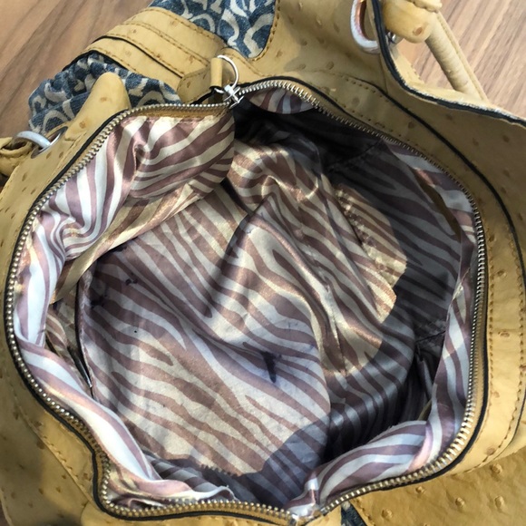 GUESS Denim and Ostrich Logo Satchel - Picture 4 of 4